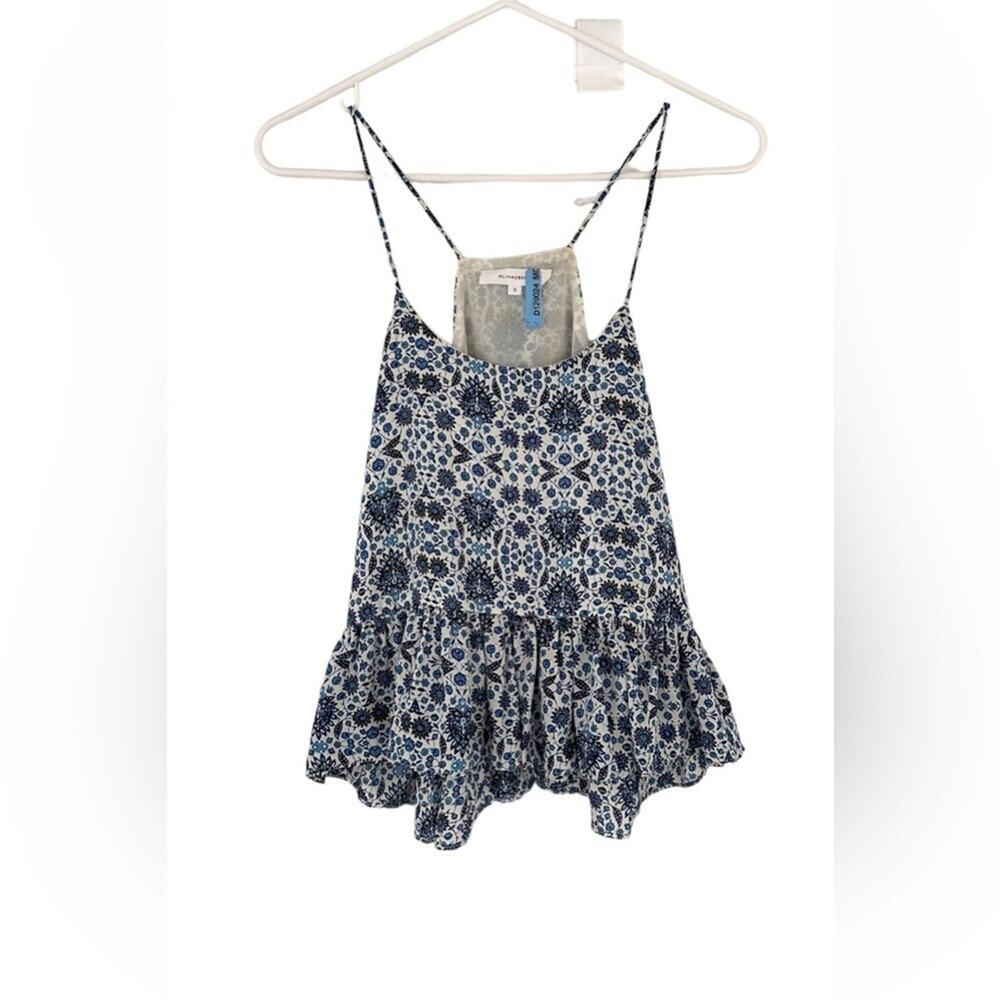 Olivaceous Blue Florals Ruffle Hem Tank